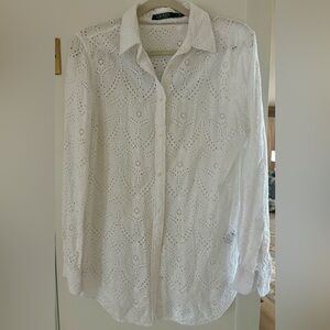 Ralph Lauren White Eyelet Blouse 100% cotton EUC